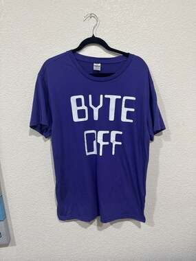 Stranger Things Dustin Henderson 'Byte Off' Purple Graphic T-Shirt Adult Size L